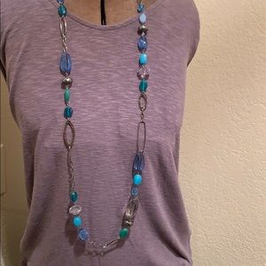 Shades of blue, single strand, long necklace